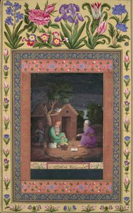 Two Old Men in Discussion Outside a Hut, Folio från Davis Album, A.H.1085A.D.1674-75. av Ali Quli Jabbadar