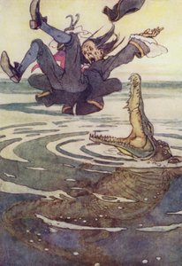 Rätt in i krokodilens käkar! (färg litho)