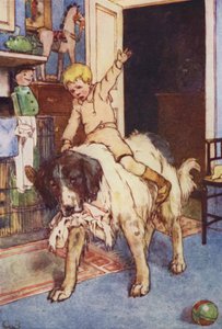 Med Michael sittande på hennes rygg (färg litho) av Alice Bolingbroke (after) Woodward