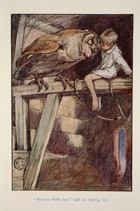 "Kiss My Fluffy Face" sa ugglan, från Brownies and Other Tales av Juliana Horatia Ewing, pubG Bell & Sons, London av Alice Bolingbroke Woodward
