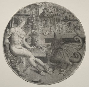 Naken kvinna och en drake, 1523.
