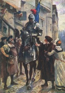 En budbärare från Flodden som för med sig de dåliga nyheterna till Edinburgh (litho i färg) av Allan (after) Stewart
