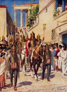 Alaric kommer in i Aten (färg litho)