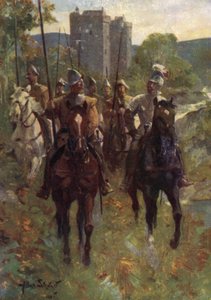 "Border Reivers" ger sig ut på en boskapsräd (färg litho)