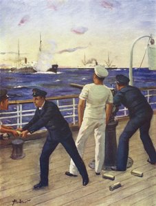 Midshipman Reginald Himbury hjälper skyttarna i klanen McTavish i kampen med den tyska anfallaren Moewe av Allan (after) Stewart