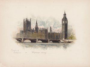 Bekanta London: Houses of Parliament och Westminster Bridge (färglitografi)