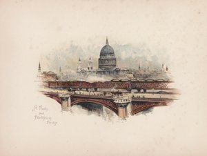 Familjär London: St Pauls och Blackfriars Bridge (färglitografi)
