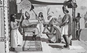 Ramses II tar emot en kopia av sitt fördrag med hettiterna (litografi) av Allan Stewart