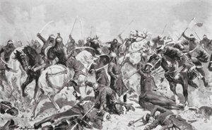Rajputernas sista strid mot muhammedanerna 1192 e.Kr. (litografi) av Allan Stewart