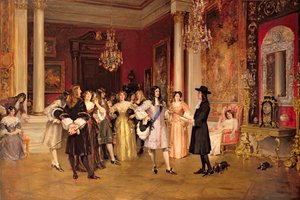 William Penn (1644-1718) tar emot Pennsylvanias charter från kung Charles II av England