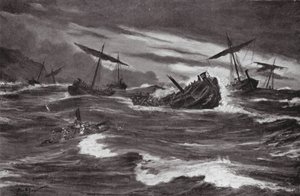 Xerxes flotta i Kasthanebukten (litografi) av Allan Stewart