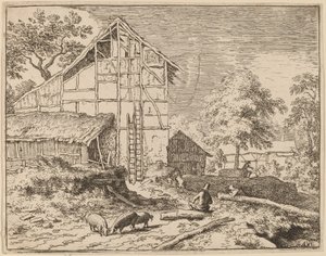 Stuga med två stegar, troligen ca. 16451656. av Allart van Everdingen