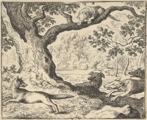 Efter Renards falska berättelse jagas hans far av jakthundar från Hendrick van ..., 1650-75. av Allart van Everdingen