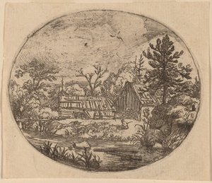 Hamlet vid stranden av en flod av Allart van Everdingen
