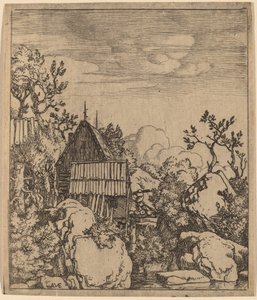 Man på en liten träbro, förmodligen ca. 16451656. av Allart van Everdingen