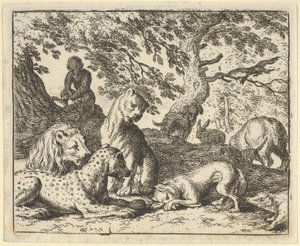 Renard anklagar falskt sin far för att ha konspirerat mot lejonet, 1650-75. av Allart van Everdingen