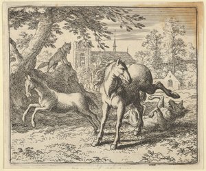 Renard går med grävlingen till domstolen för att blidka lejonets vrede, 1650-75. av Allart van Everdingen