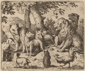 Reynard försöker rensa sig själv, förmodligen ca. 16451656. av Allart van Everdingen