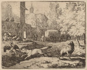 Reynard försöker stjäla en tupp, förmodligen ca. 16451656. av Allart van Everdingen