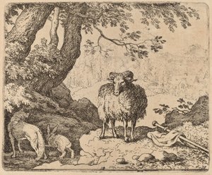 Reynard återvänder hem, åtföljd av baggen och kaninen, förmodligen ca. 16451656. av Allart van Everdingen