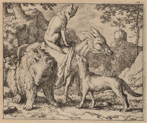 Reynard Sittande Atop the Ass, förmodligen ca. 16451656. av Allart van Everdingen