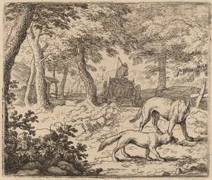 Reynard och vargen före fiskvagnen, förmodligen ca. 16451656. av Allart van Everdingen