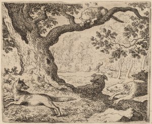 Reynards far och katten förföljd av hundar, förmodligen ca. 16451656. av Allart van Everdingen