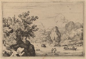 Sten mitt i en flod, troligen ca. 16451656. av Allart van Everdingen