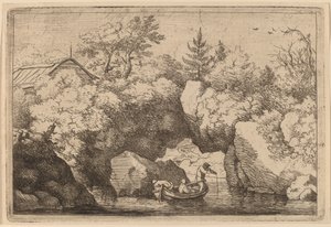 Skiff under en klyftklippa, troligen ca. 16451656. av Allart van Everdingen