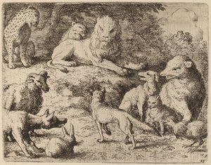 Djuren presenterar sina anklagelser mot Reynard, förmodligen ca. 16451656. av Allart van Everdingen