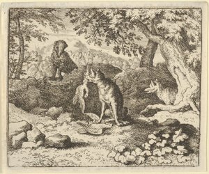 Grävlingen skyndar sig att varna Renard för lejonets avsikt, 1650-75. av Allart van Everdingen