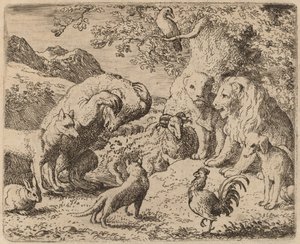 Björnen ber lejonet om rättvisa, förmodligen ca. 16451656. av Allart van Everdingen