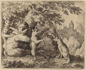 Björnen och vargen är förföljda, troligen ca. 16451656. av Allart van Everdingen