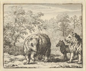Lejonet befriar björnen och vargen, 1650-75. av Allart van Everdingen