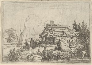 Den förstörda stugan, omgiven av vatten, 1600-talet. av Allart van Everdingen