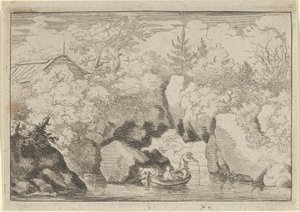 Skiffen nära den genomborrade klippan, 1600-talet. av Allart van Everdingen