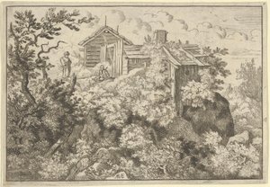 De tre stugorna på kullen, 1600-talet. av Allart van Everdingen