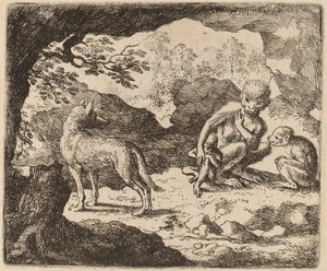 Vargen och aporna, förmodligen ca. 16451656. av Allart van Everdingen