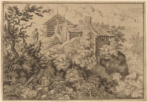 Three Cottages on a Rock, förmodligen ca. 16451656. av Allart van Everdingen