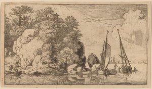 Två båtar på en bred flod, troligen ca. 16451656.