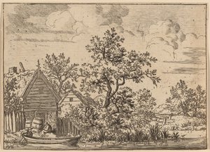 Två fat framför en stuga, troligen ca. 16451656. av Allart van Everdingen