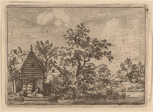 Två fat framför en stuga, troligen ca. 16451656. av Allart van Everdingen