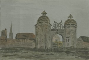 Hamstall Ridware Hall - Porters" Lodge: akvarellmålning, och [1824-1882] av Allen Edward Everitt
