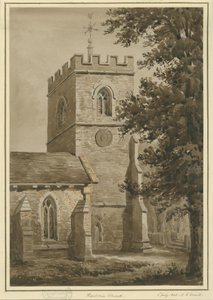 Harborne Church: röd sepiateckning, 2 juli 1842 av Allen Edward Everitt