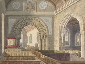 Interiör av Longdon Church: akvarellmålning, ndc 1842] av Allen Edward Everitt