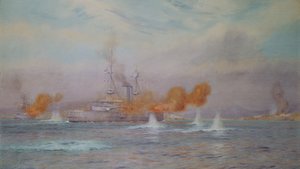 H.M.S. Albion under befäl av kapten A. Walker-Heneage avslutade förstörelsen av Dardanellernas yttre fort 1915, 1925