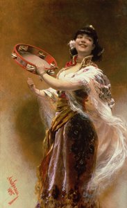 Gypsy Girl med en tamburin av Alois Hans Schram