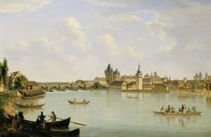 Utsikt över Prag med Moldaubron (Charles Bridge)
