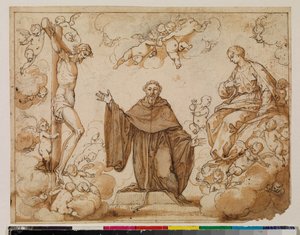 Saint Augustine tvekar mellan Kristi blod och Jungfru Marias mjölk, recto, 1600-talet