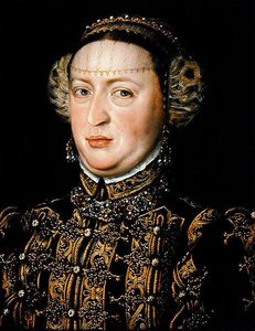 Katarina av Österrike, drottning av Portugal (1507-78) (olja på ekpanel) av Alonso Sánchez Coello